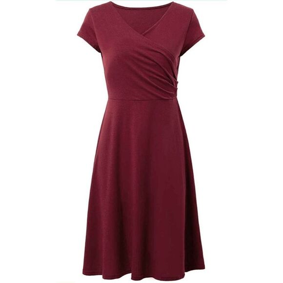 Casual Short Sleeve Surplice V Neck Faux Wrap T-Shirt Swing Dress SIZE L NWT - Picture 1 of 16